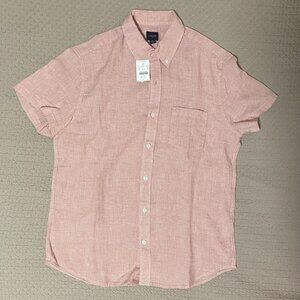 J. Crew Men's Linen blend short-sleeve oxford shirt, red houndstooth (NWT)